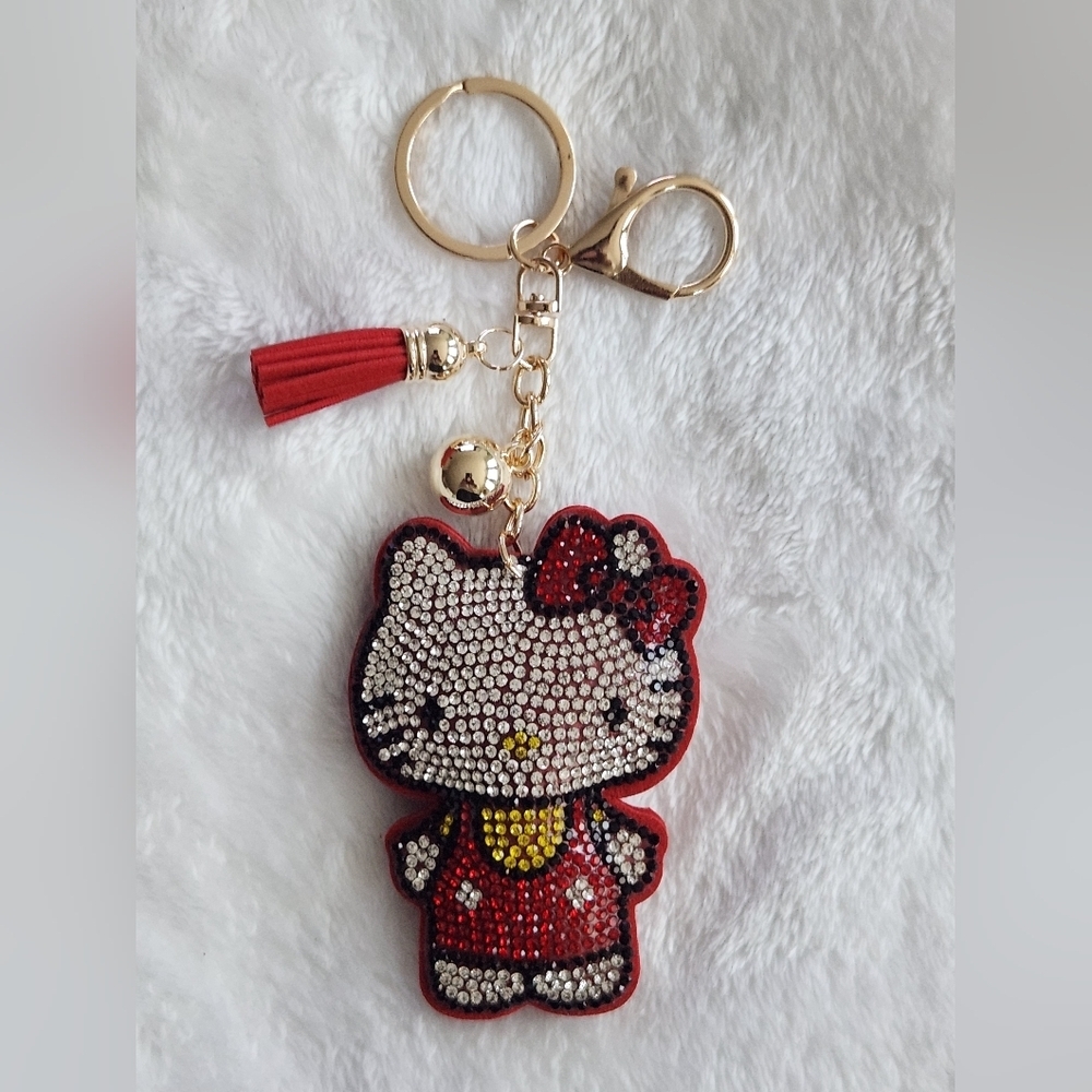 Hello Kitty Red Rhinestone Keychain Beautiful Bag Charm